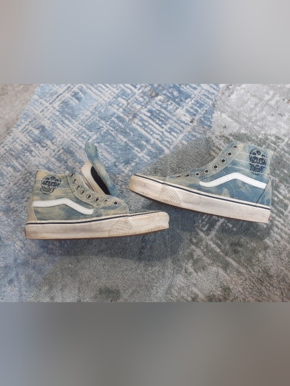Vans High-Top Sneakers Tiedye  Blue and White with Skull Detail